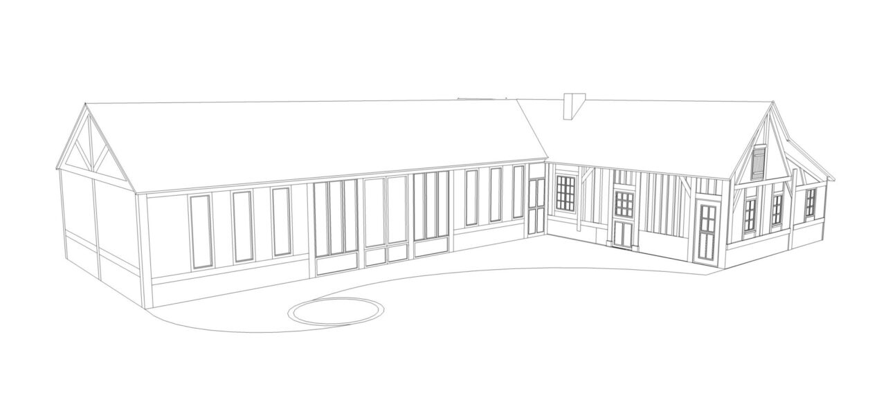 3D black line view of the pool house