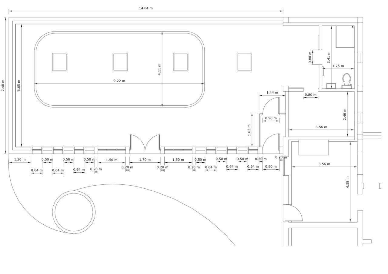 Architectural plan of the pool house.