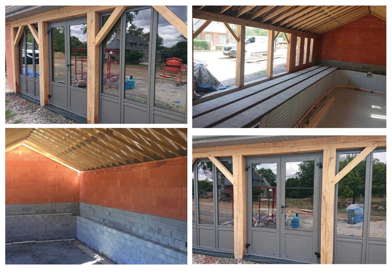 Frame work has been installed and the windows and doors are now up.