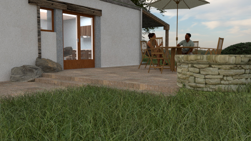 Ground 3D view looking onto the upper terrace